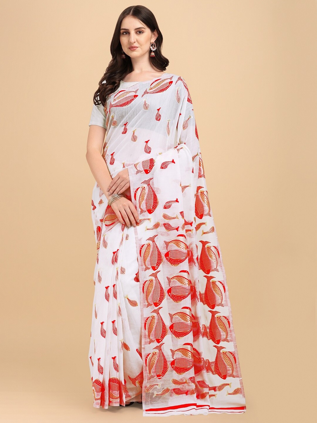 

Naishu Trendz Woven Design Pure Silk Kanjeevaram Saree, White