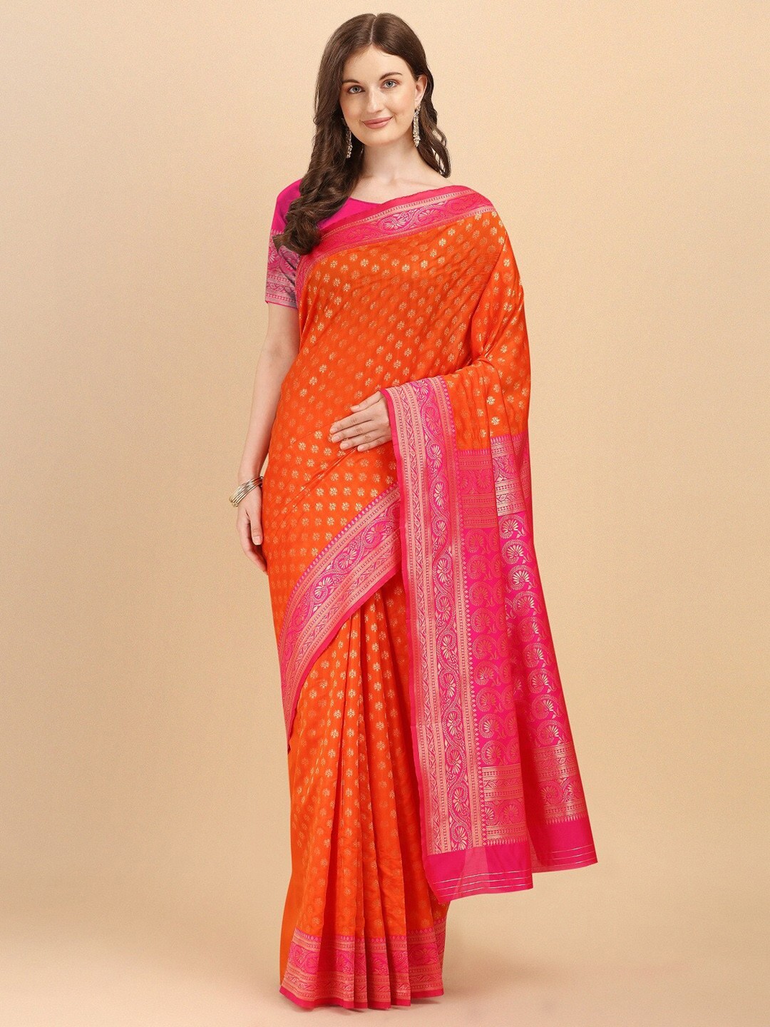 

Naishu Trendz Woven Design Zari Pure Silk Kanjeevaram Saree, Orange