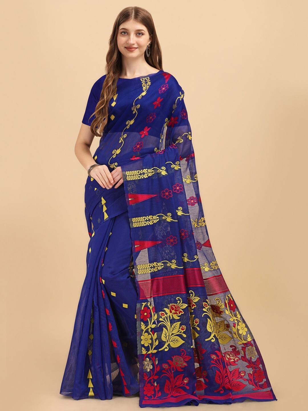 

Naishu Trendz Woven Design Pure Silk Kanjeevaram Saree, Navy blue