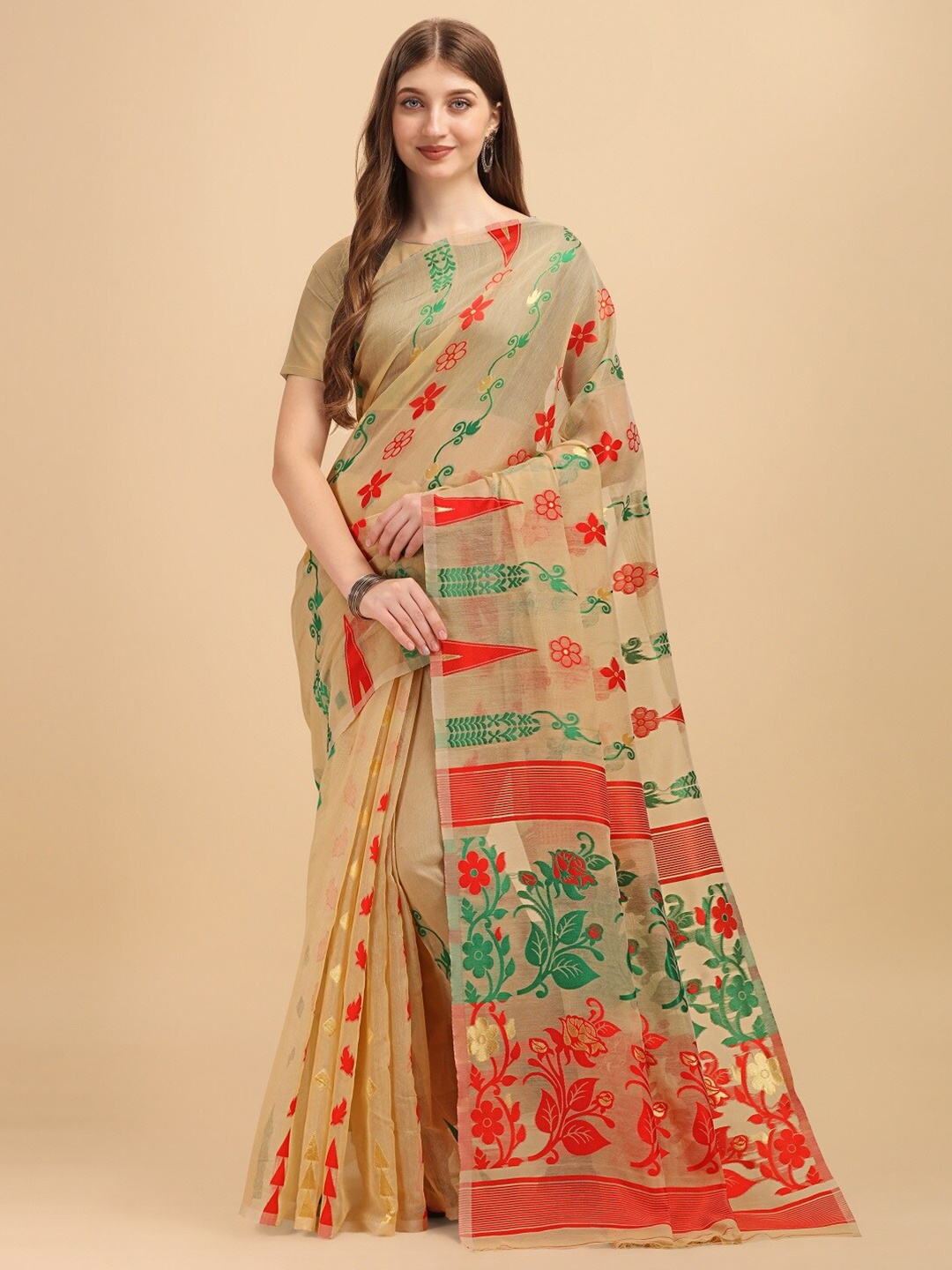 

Naishu Trendz Woven Design Pure Silk Kanjeevaram Saree, Beige