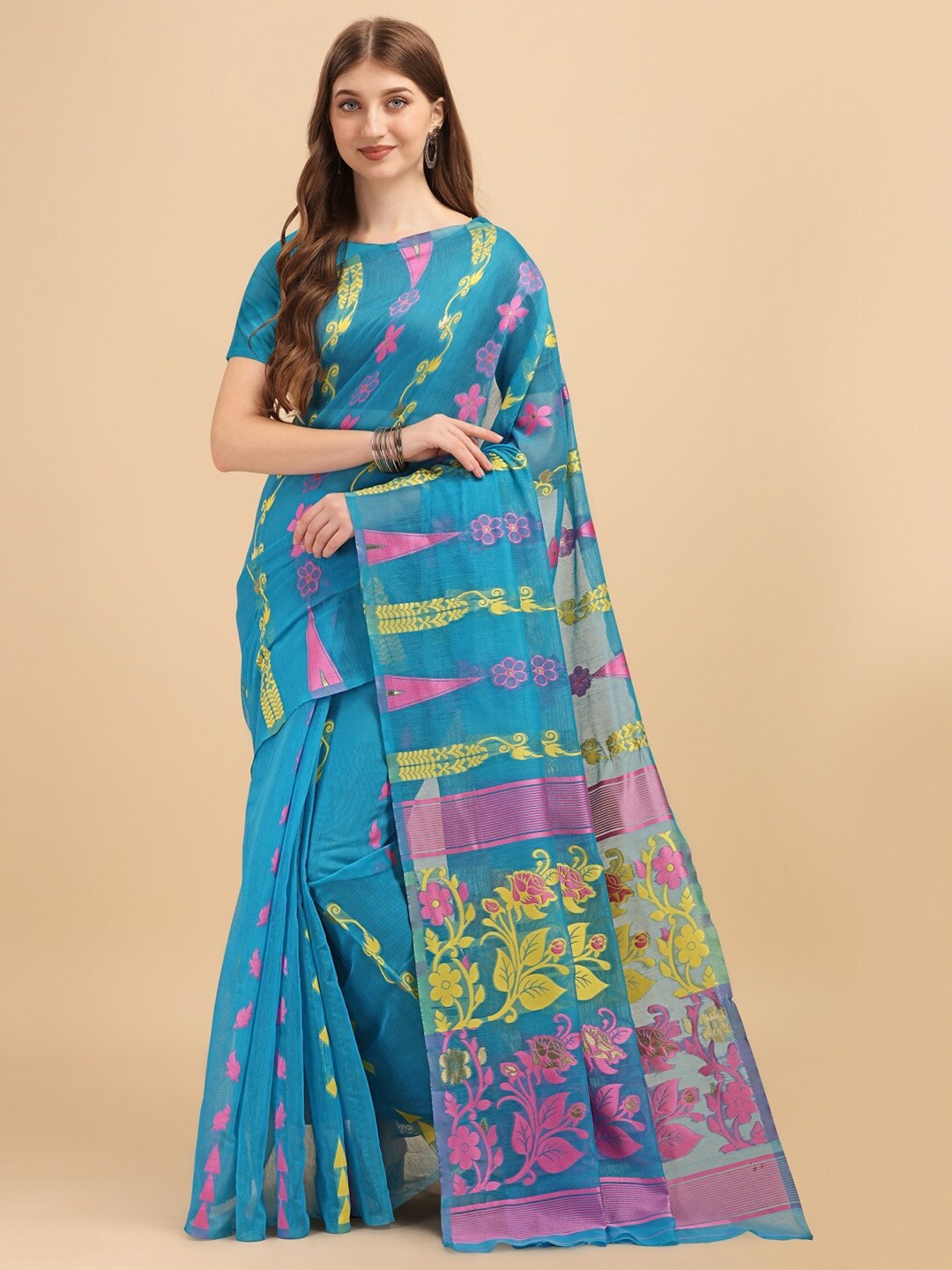 

Naishu Trendz Woven Design Pure Silk Kanjeevaram Saree, Turquoise blue