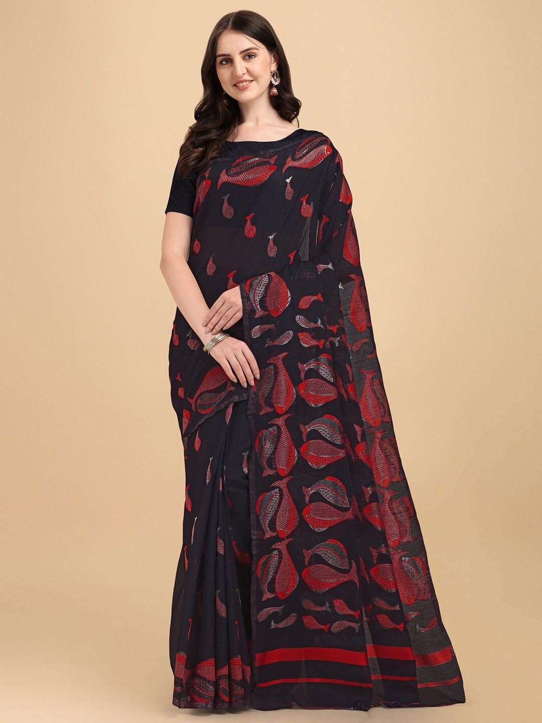 

Naishu Trendz Woven Design Pure Silk Saree, Black