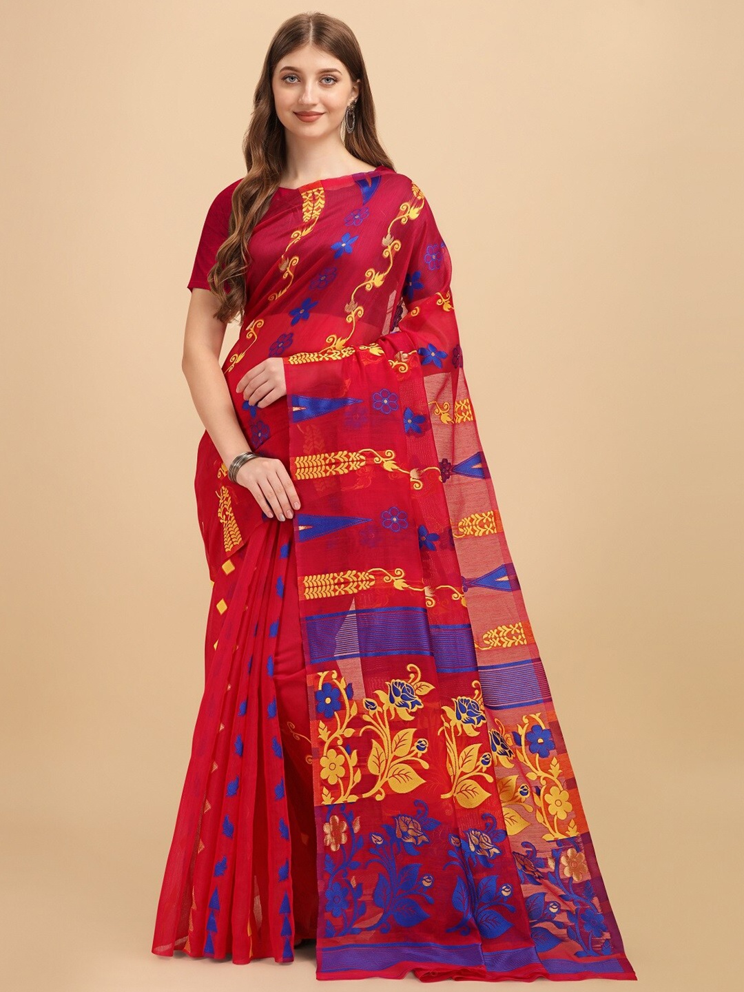 

Naishu Trendz Woven Design Zari Pure Silk Saree, Pink