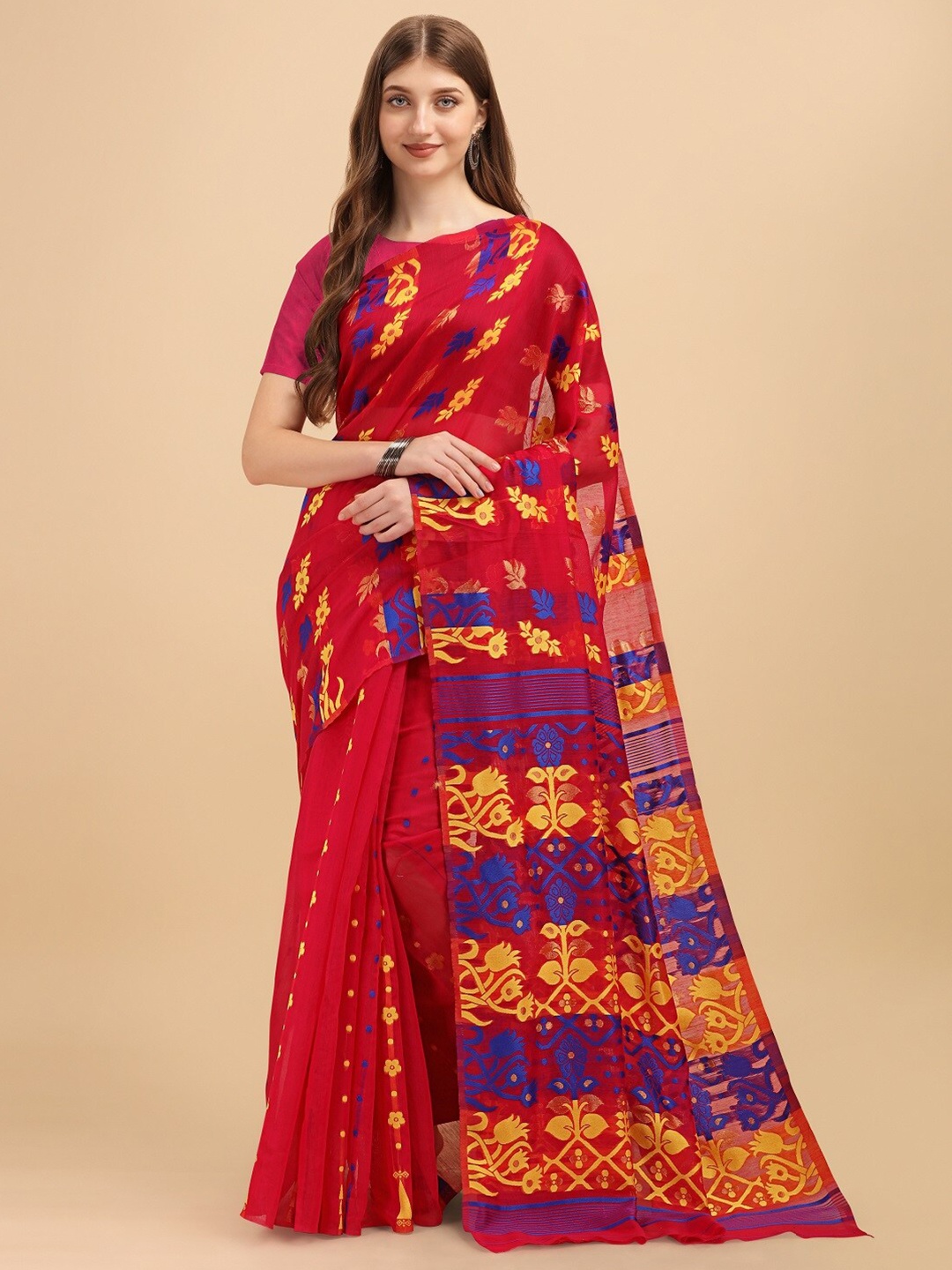 

Naishu Trendz Woven Design Pure Silk Saree, Pink