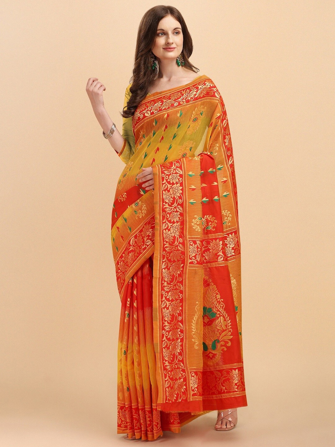 

Naishu Trendz Woven Design Zari Pure Silk Saree, Yellow