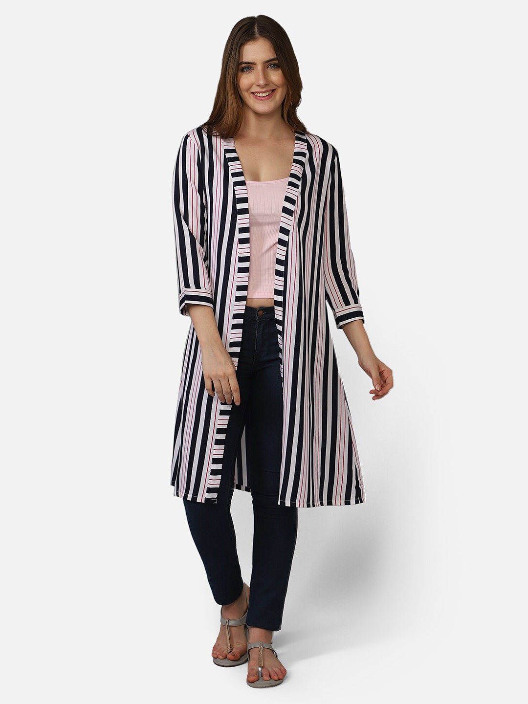 

Fbella Women Striped Shrug, Black