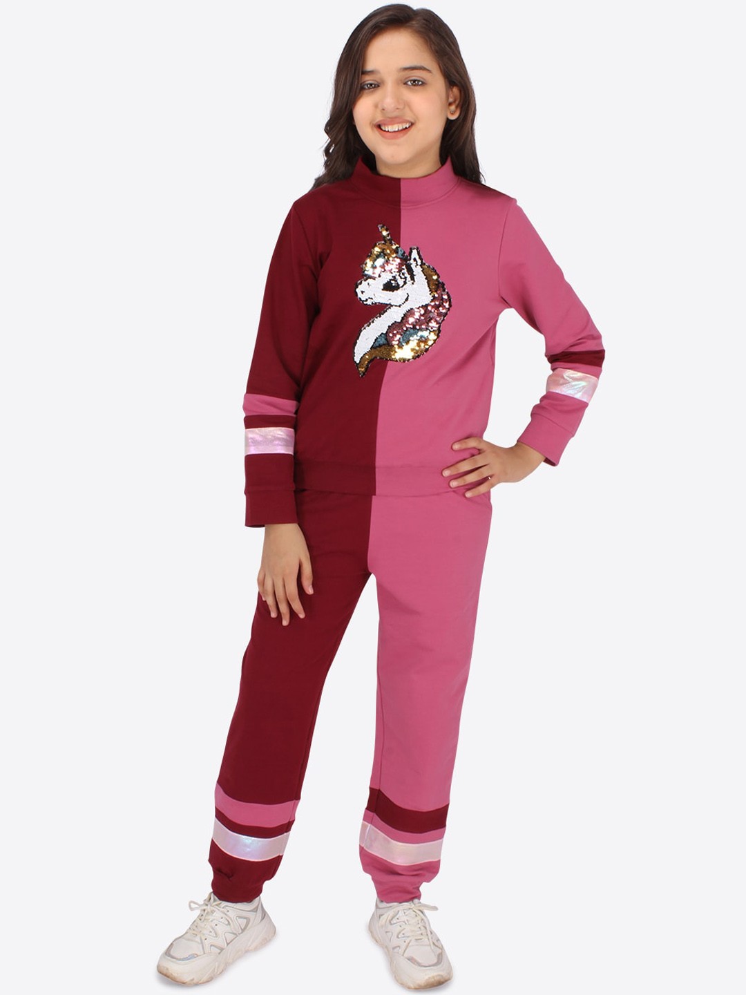 

CUTECUMBER Girls Colorblocked Tracksuits, Maroon