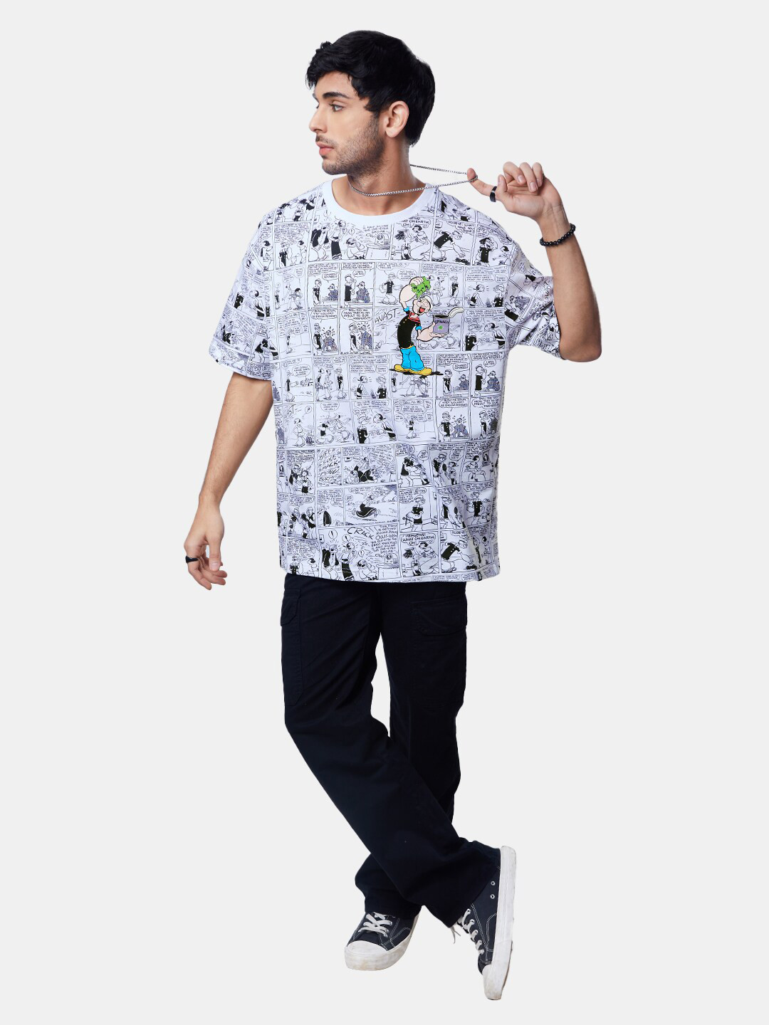 

The Souled Store Men Printed Cotton Oversized T-Shirt, White