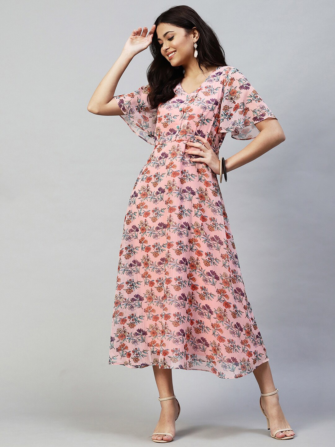 

Selvia Floral Printed Midi Dress, Pink