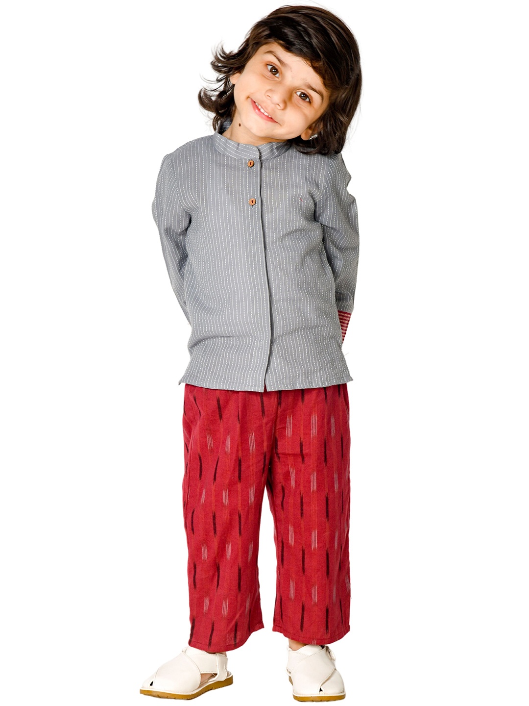 

Tiny Bunnies Boys Striped Pure Cotton Shirt with Trousers, Grey