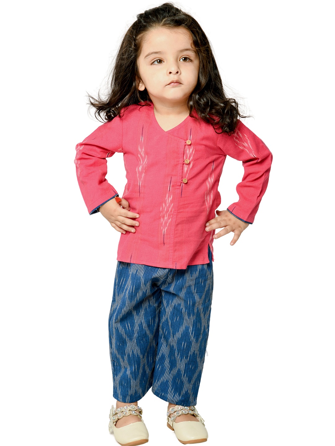 

Tiny Bunnies Girls Ikat Cotton Top with Trousers, Pink