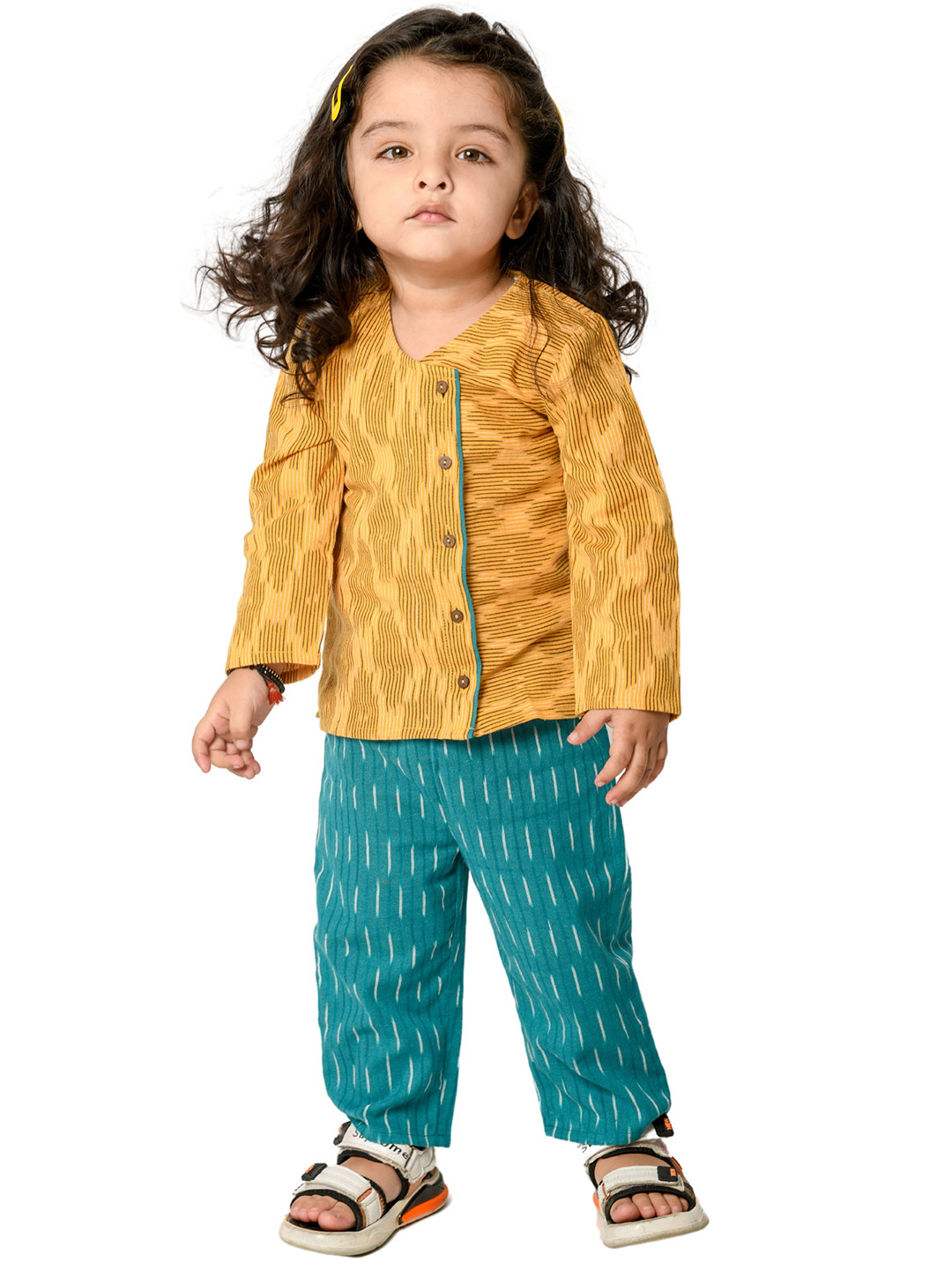 

Tiny Bunnies Girls Printed Pure Cotton Shirt with Trousers, Yellow