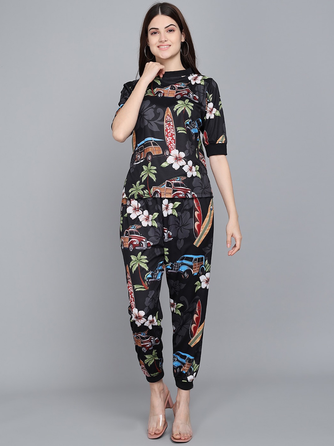 

SEPHANI Women Printed Night suit, Black