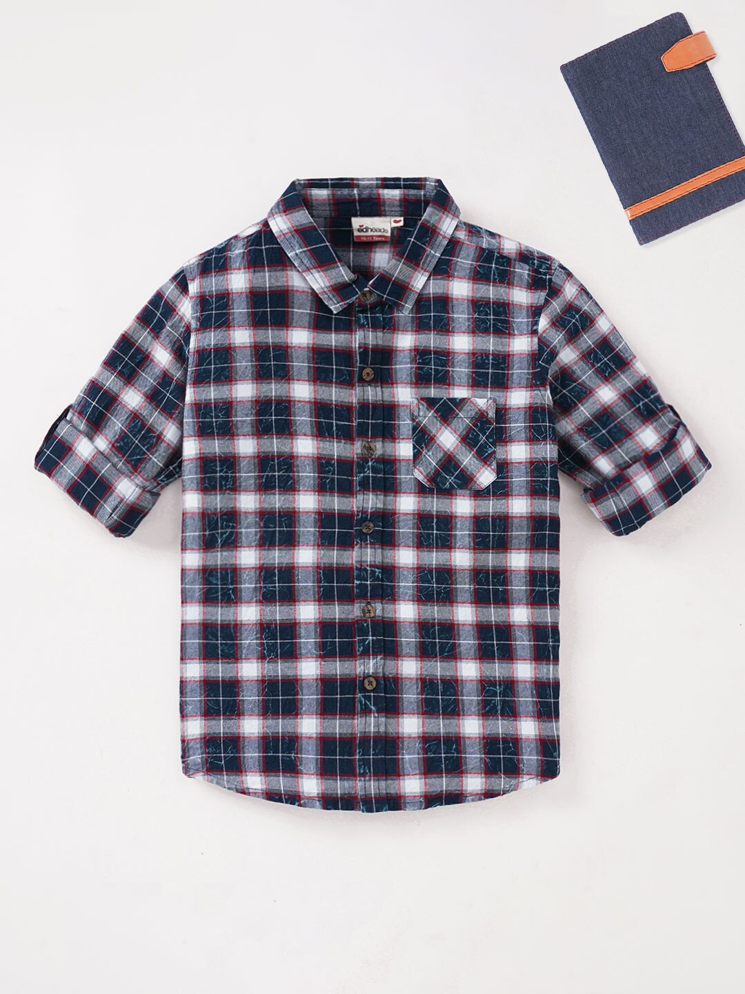 

edheads Boys Tartan Checks Checked Cotton Casual Shirt, Navy blue