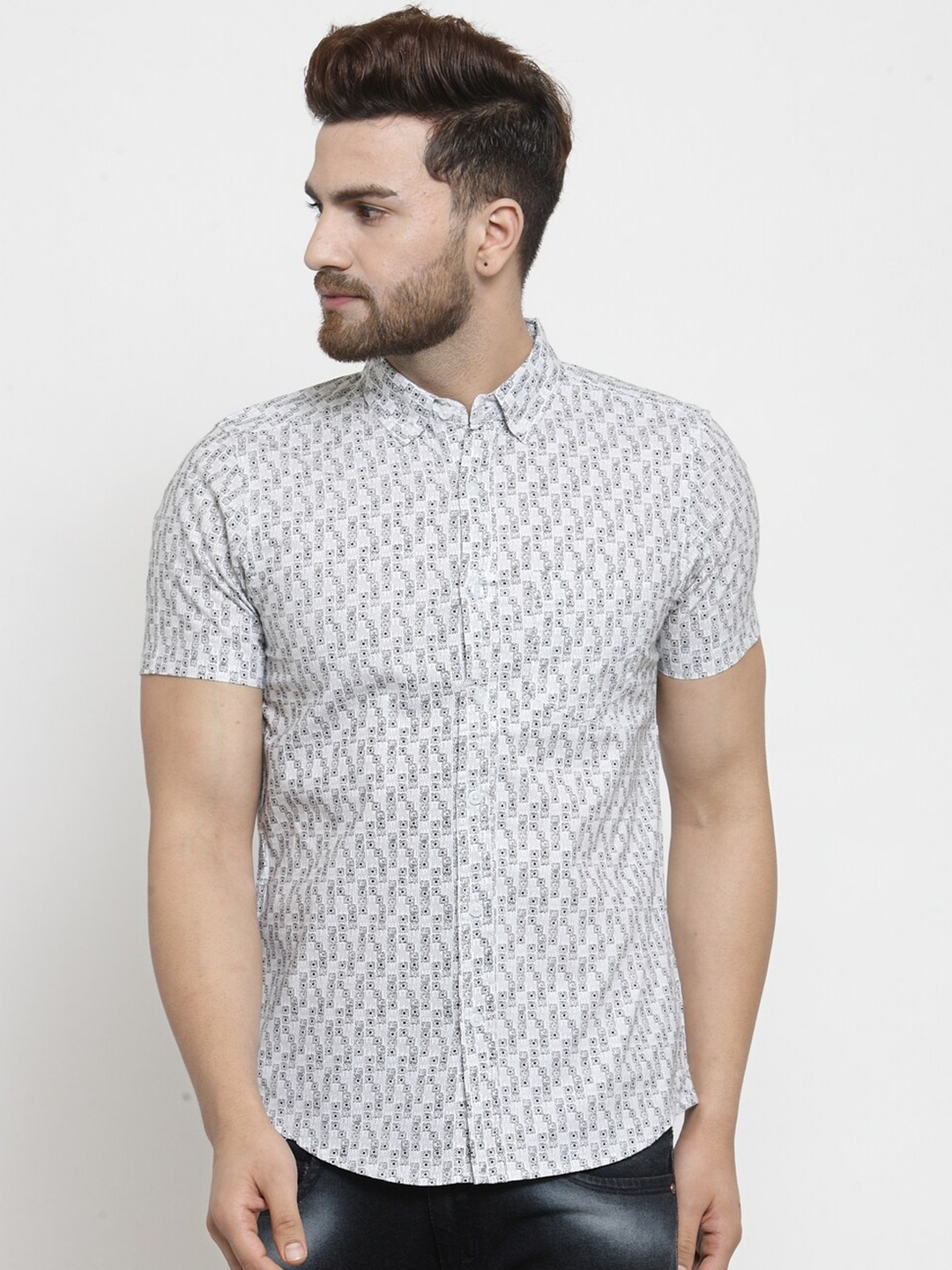 

Purple State Men Slim Fit Printed Casual Cotton Shirt, White