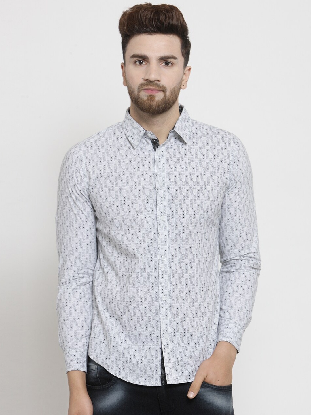

Purple State Men Slim Fit Printed Casual Cotton Shirt, White