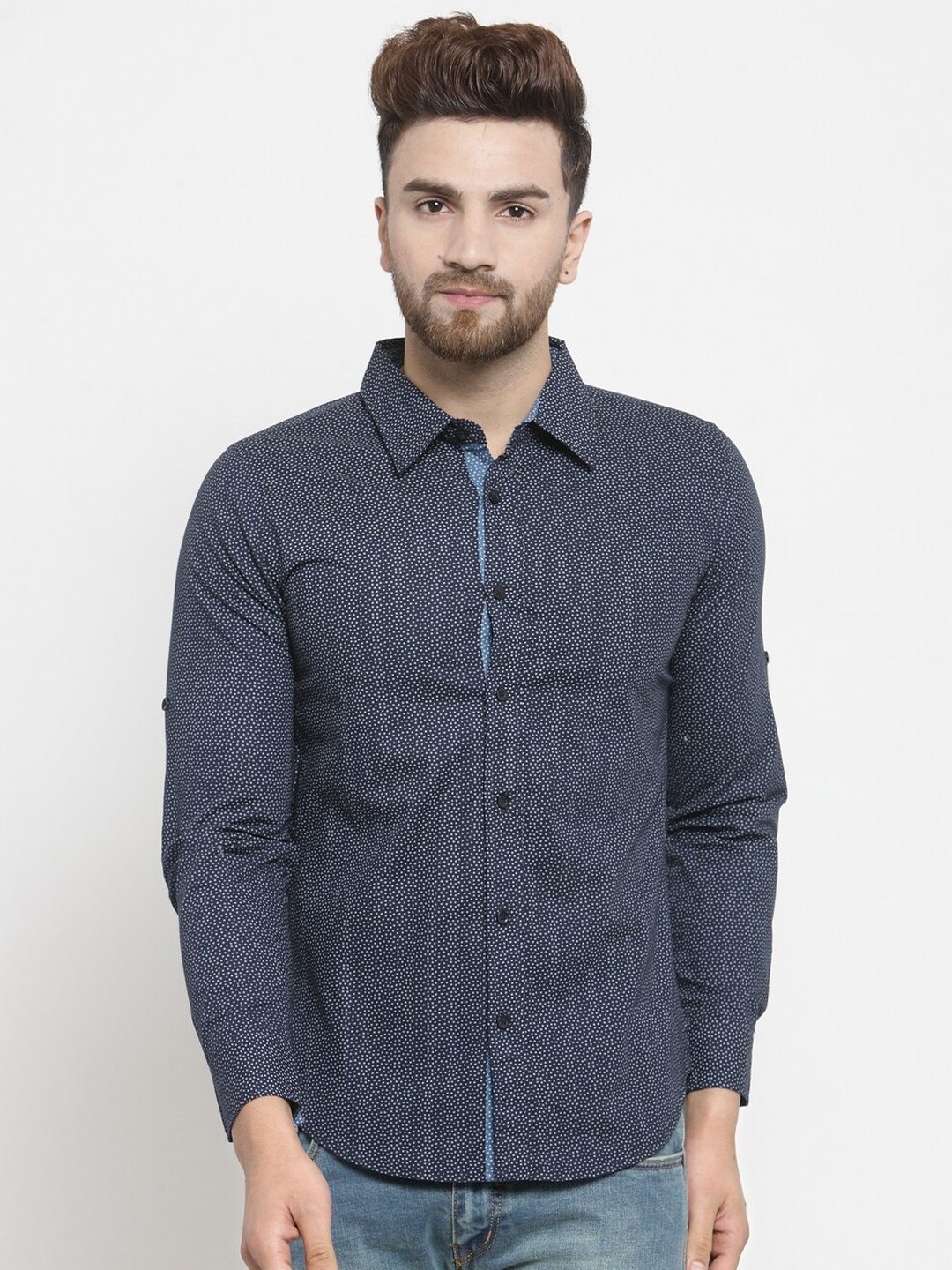 

Purple State Men Printed Cotton Slim Fit Printed Casual Shirt, Blue