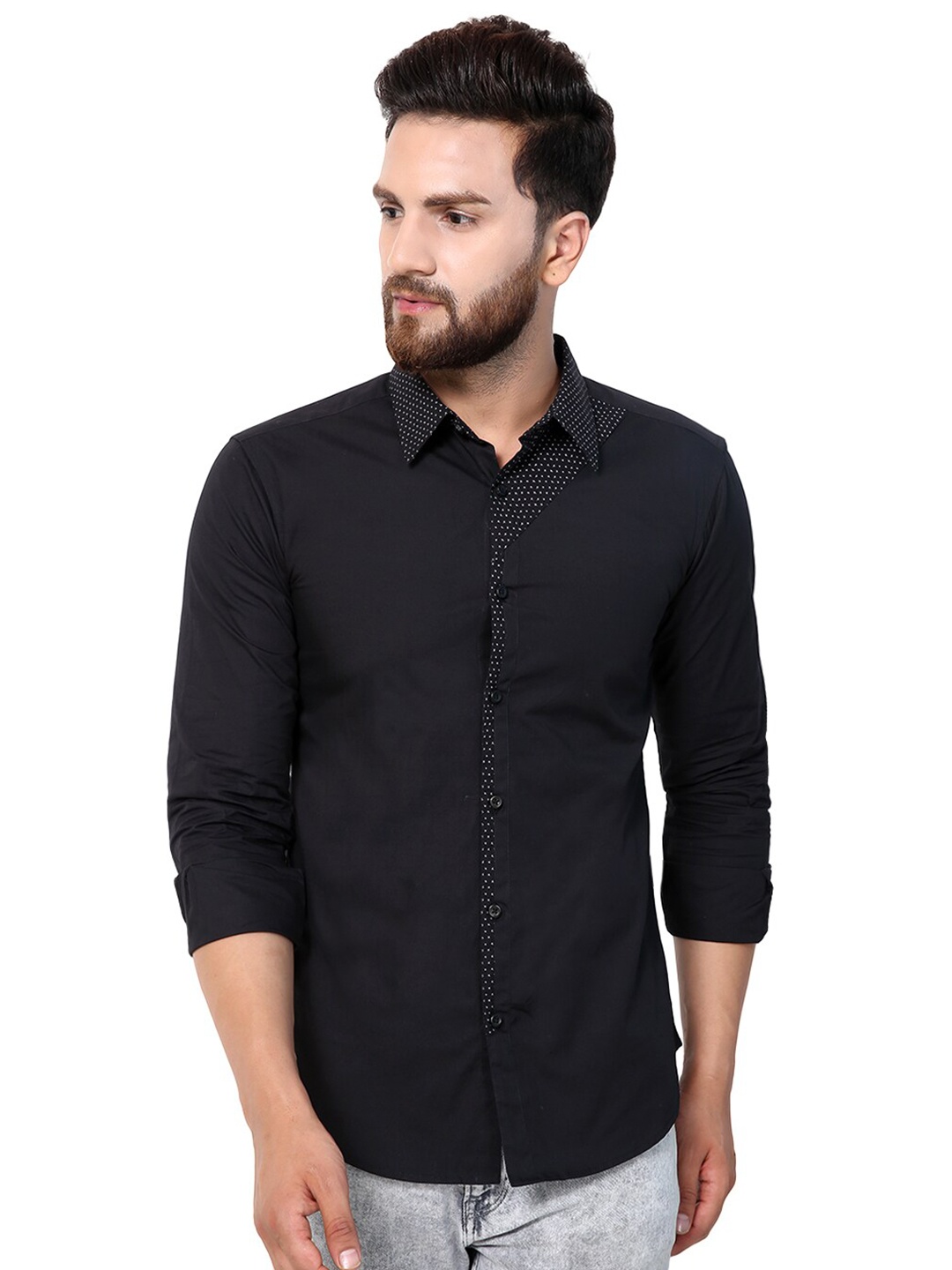 

Purple State Men Cotton Slim Fit Casual Shirt, Black