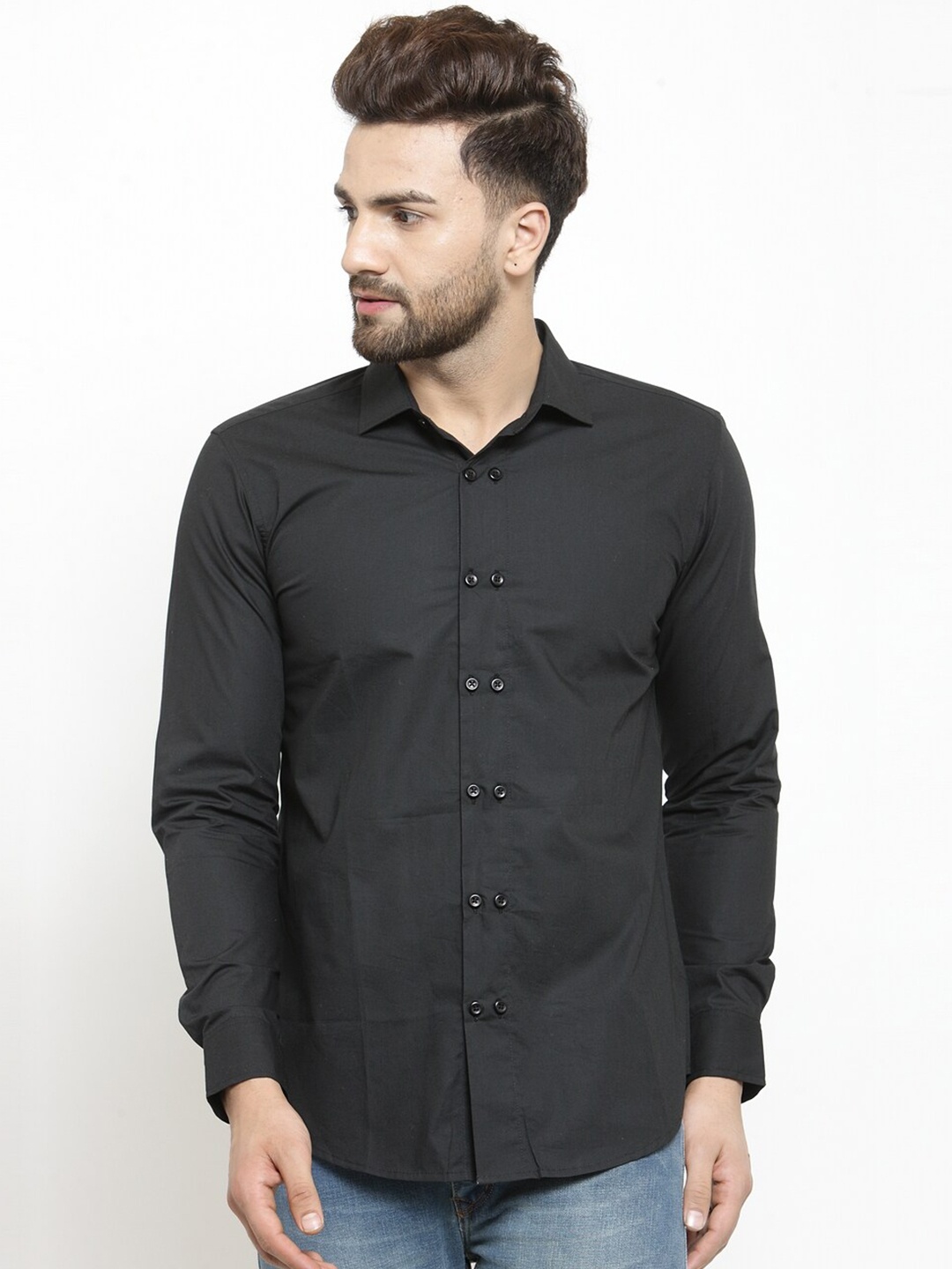 

Purple State Men Cotton Slim Fit Casual Shirt, Black