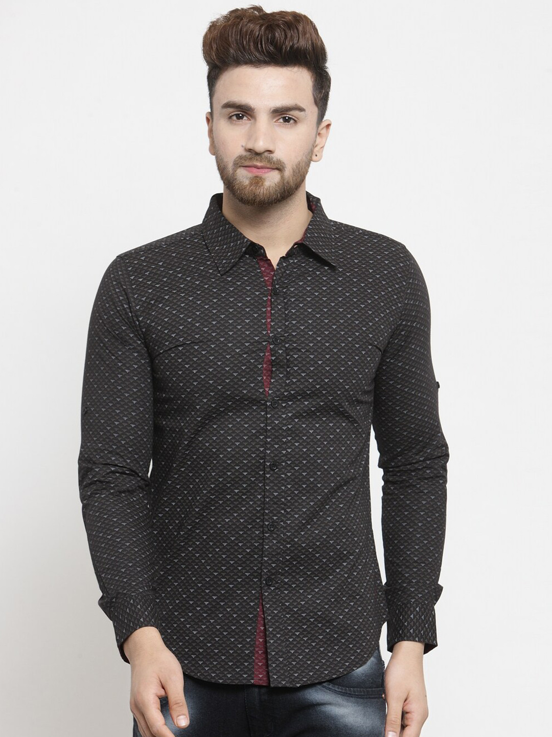

Purple State Men Slim Fit Printed Cotton Casual Shirt, Black