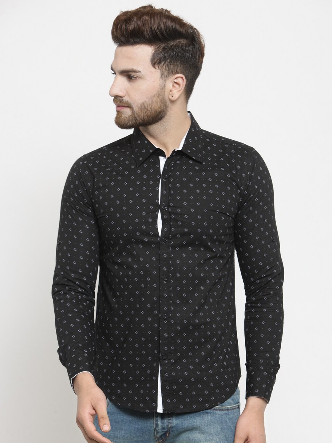 

Purple State Men Slim Fit Printed Cotton Casual Shirt, Black