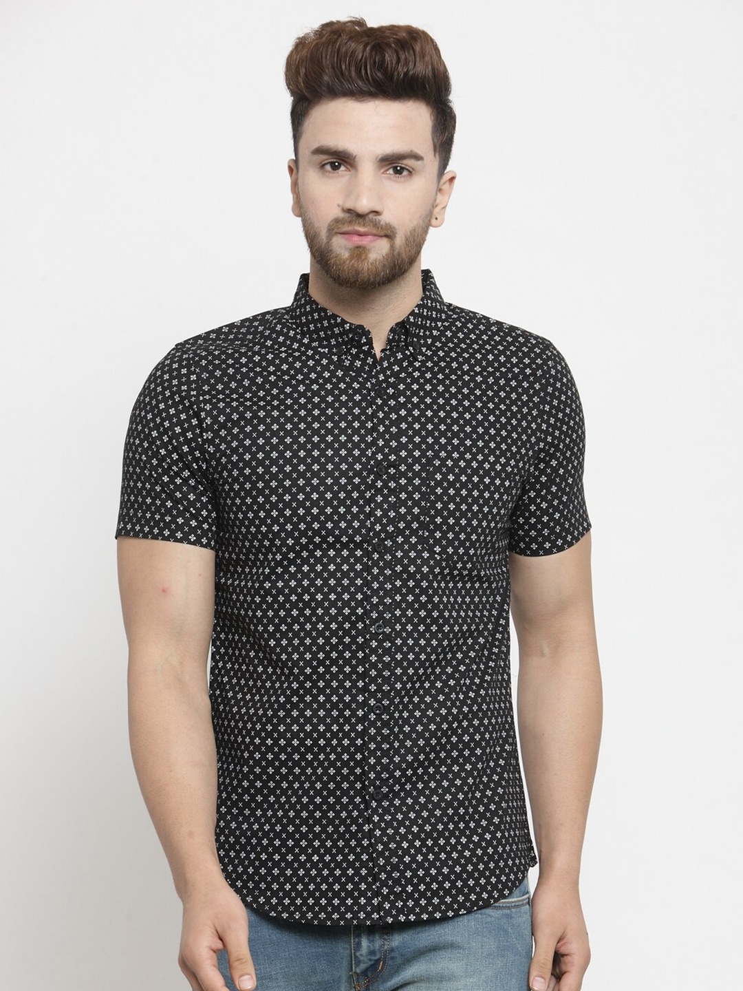 

Purple State Men Slim Fit Printed Cotton Casual Shirt, Black