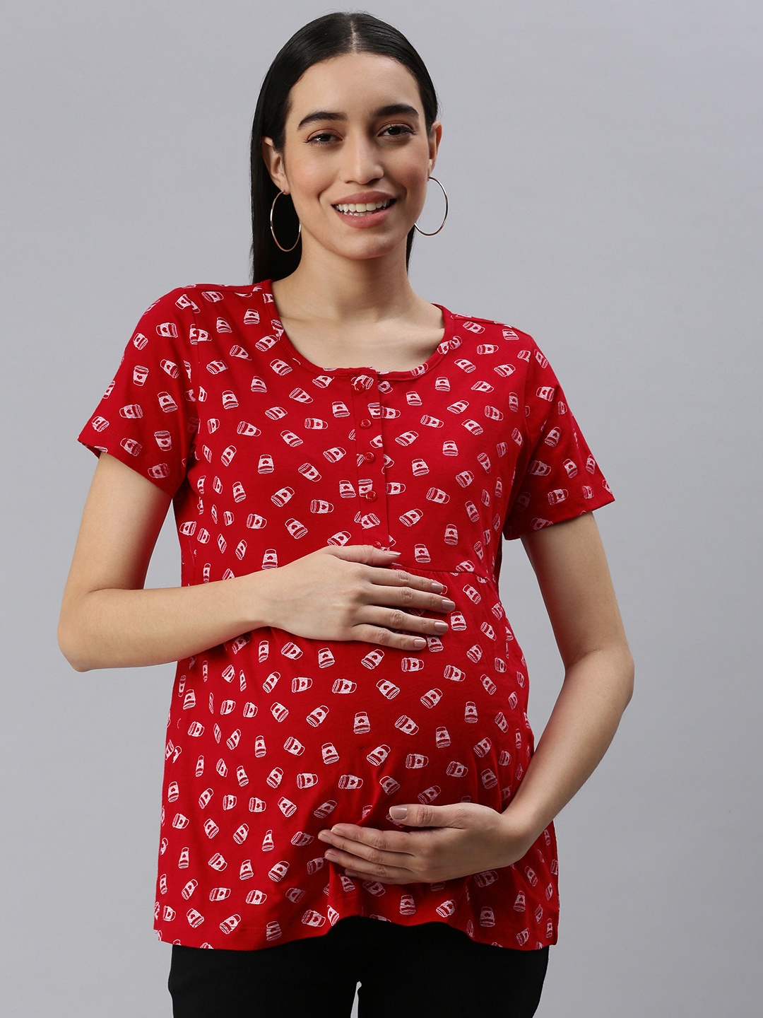 

Nejo Printed Cotton Maternity Top, Red