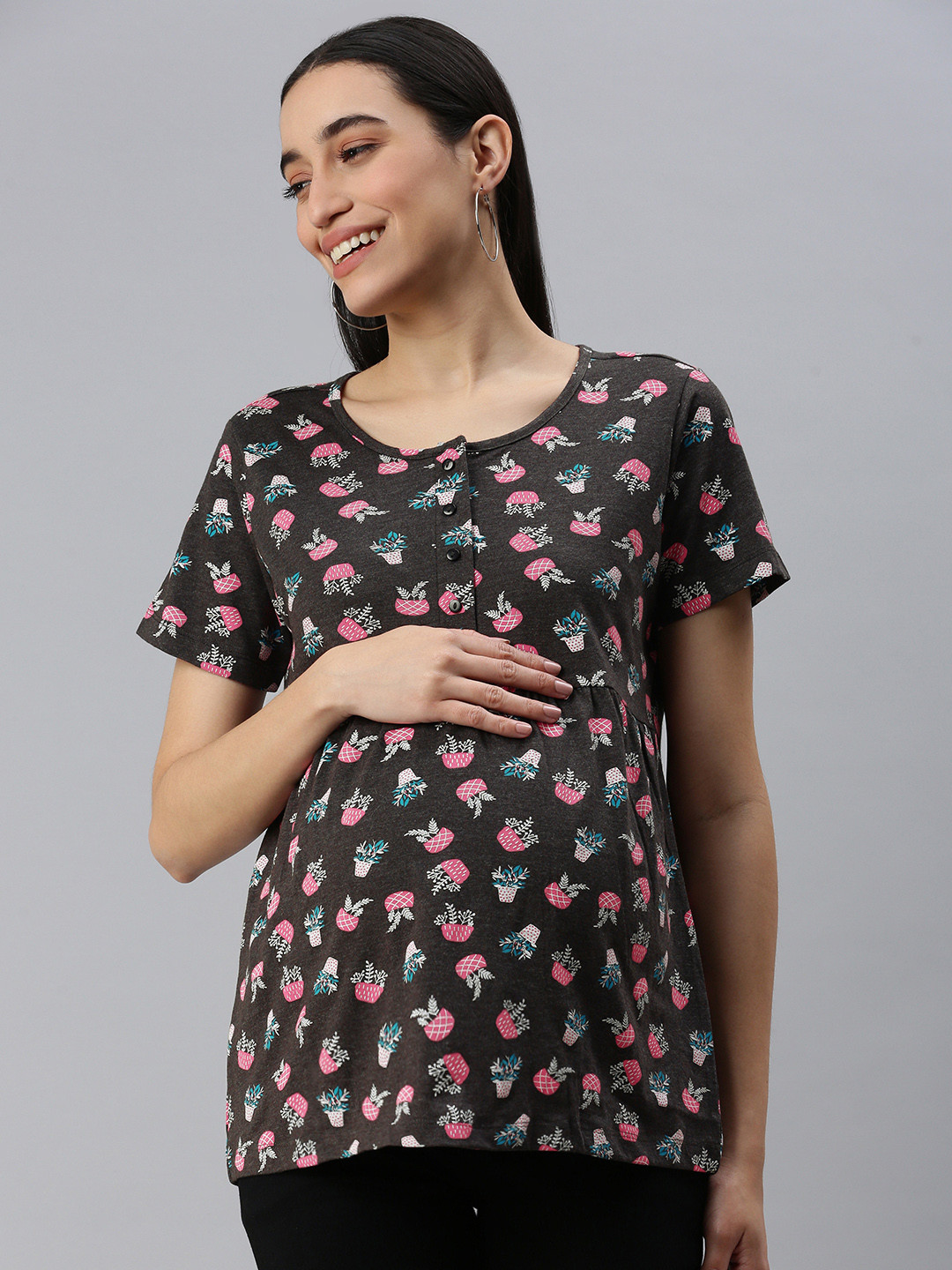 

Nejo Printed Cotton Maternity Top, Charcoal