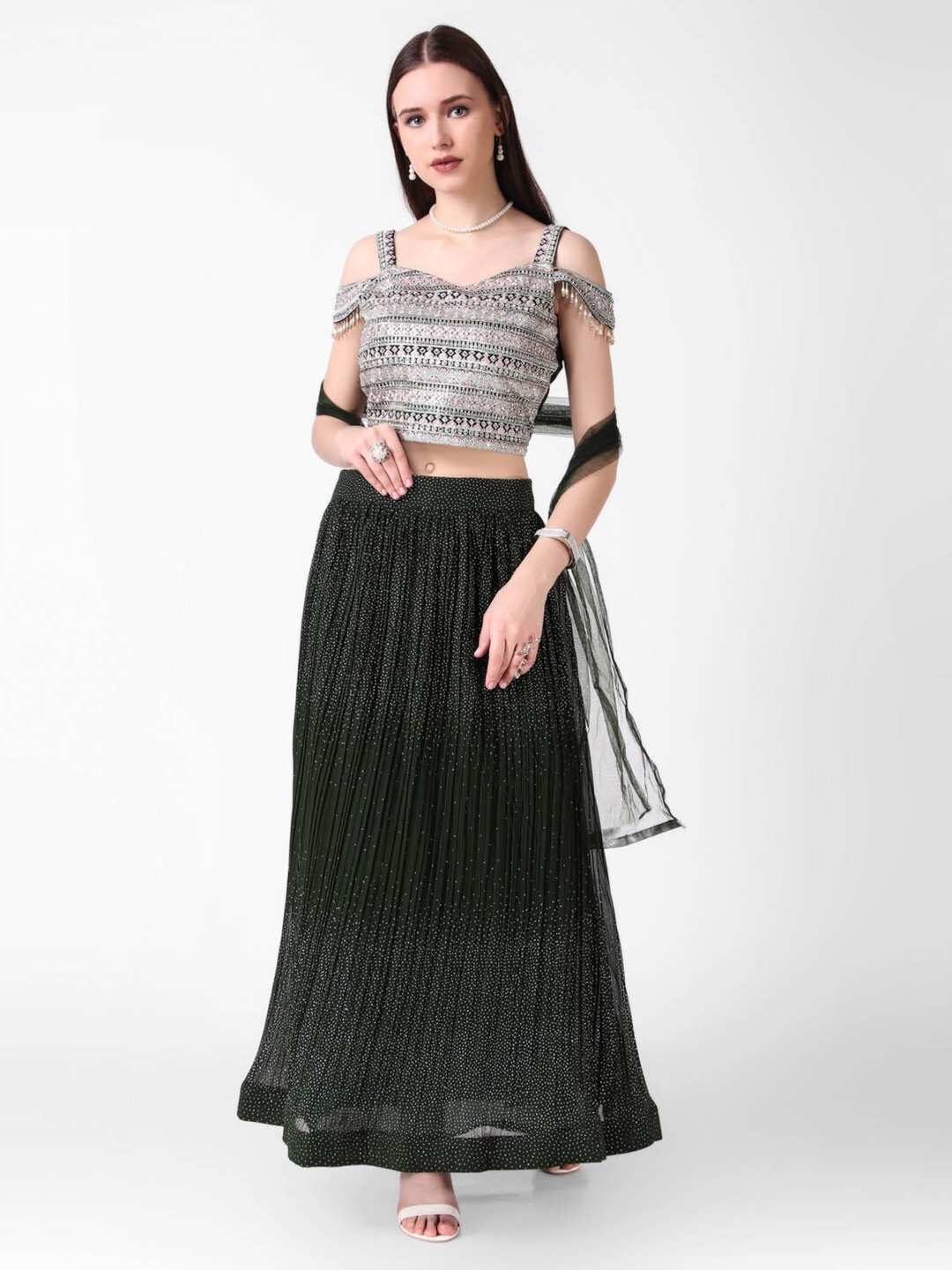 

FNOCKS Embroidered Ready to Wear Lehenga & Blouse With Dupatta, Black
