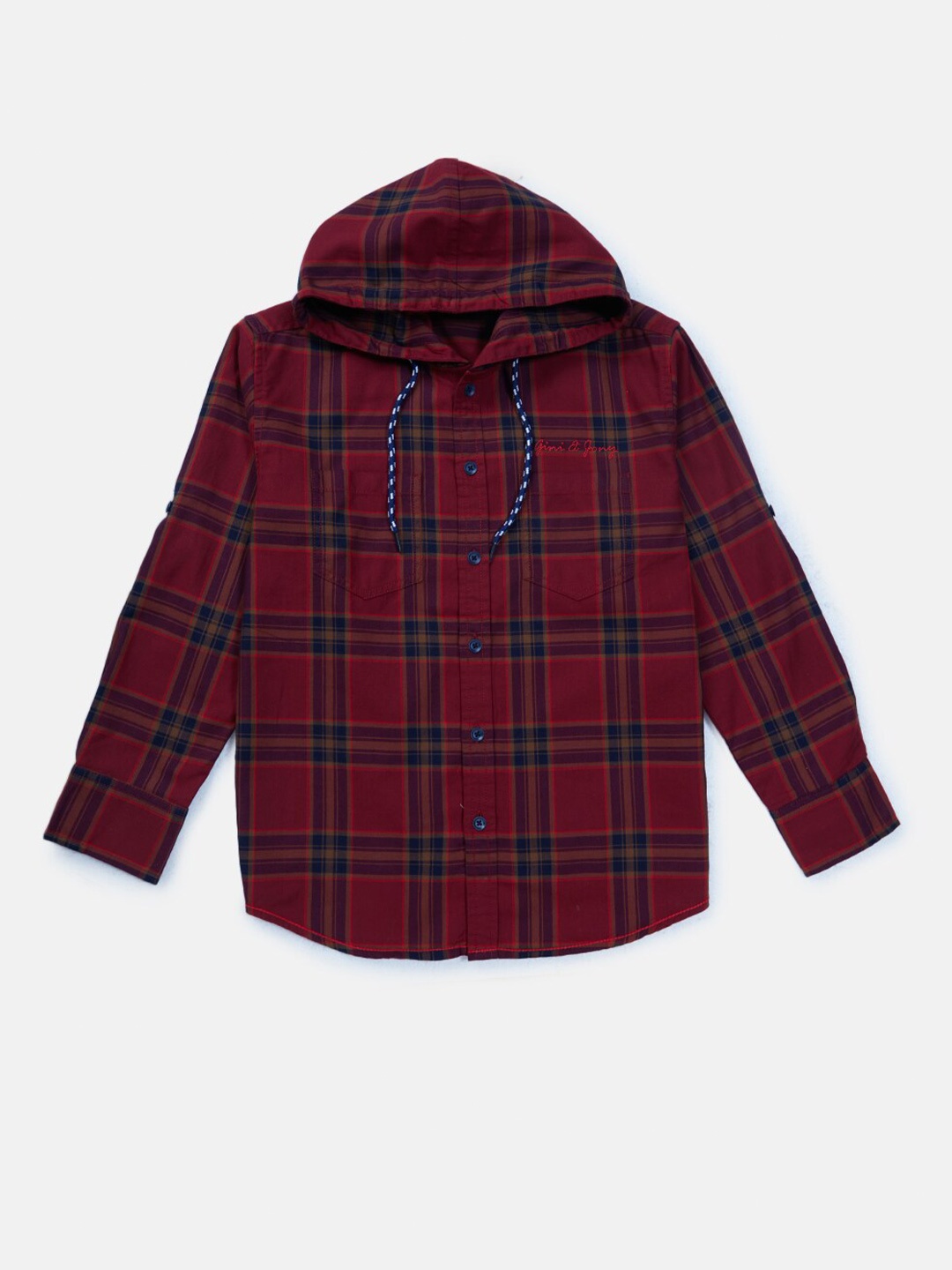 

Gini and Jony Boys Tartan Checks Checked Cotton Casual Shirt, Red