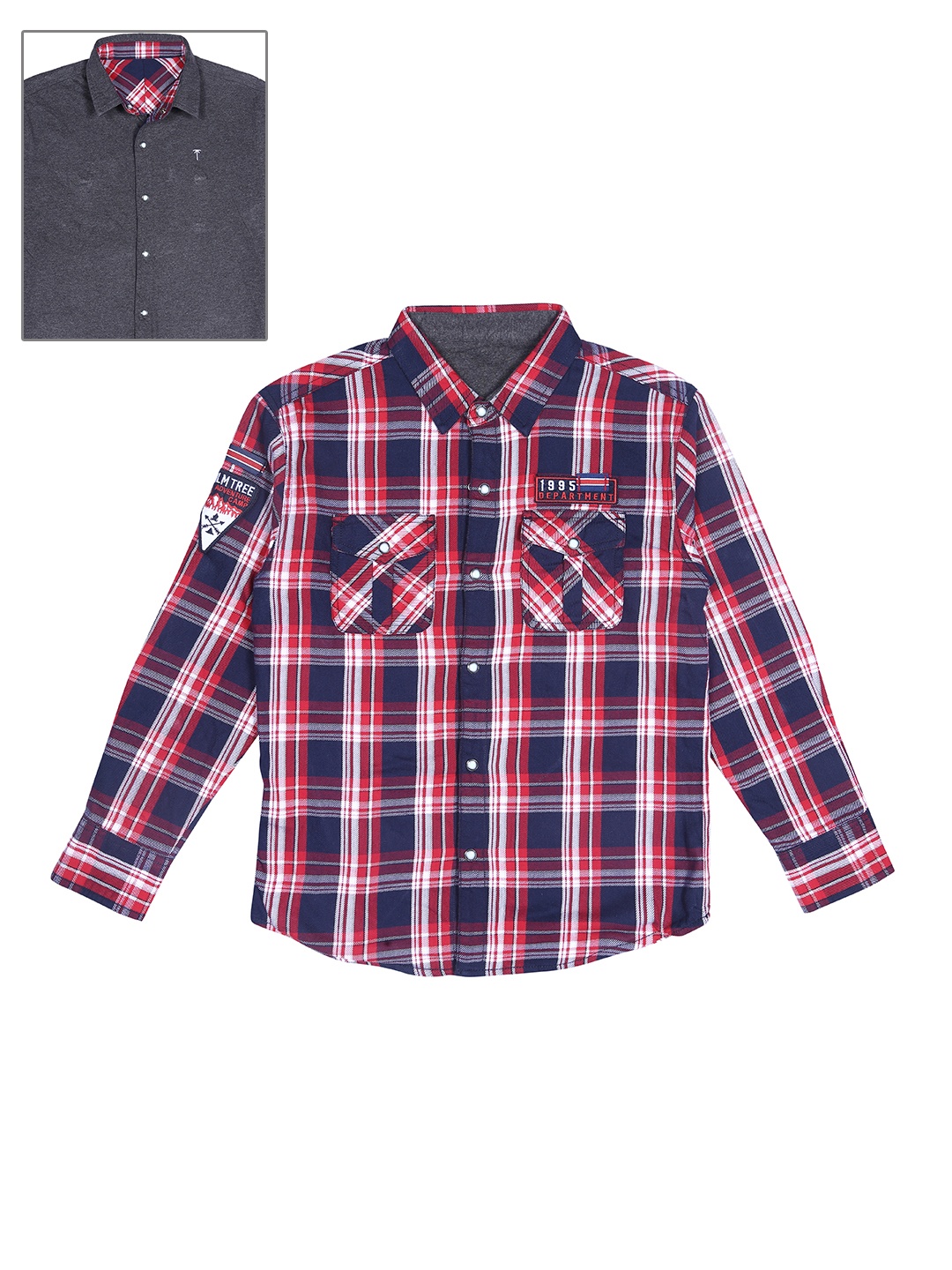 

Gini and Jony Boys Cotton Tartan Checks Checked Reversible Casual Shirt, Red