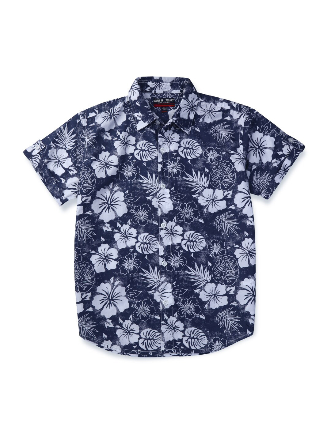 

Gini and Jony Boys Floral Printed Casual Cotton Shirt, Blue