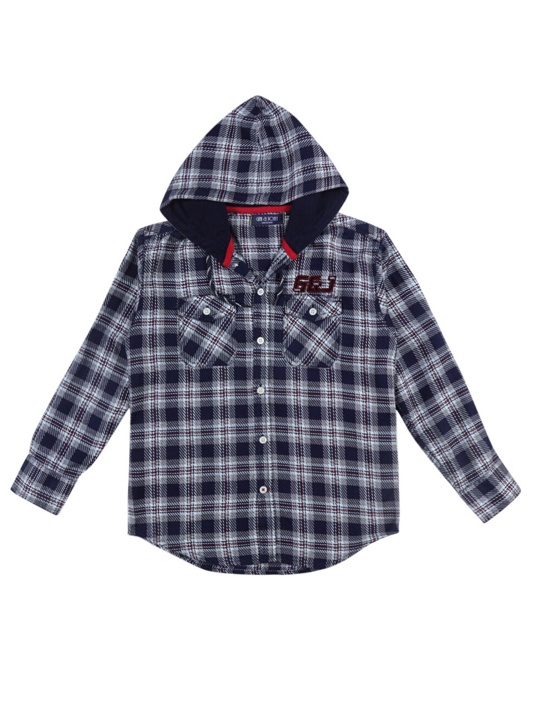 

Gini and Jony Boys Hood Checked Casual Cotton Shirt, Blue