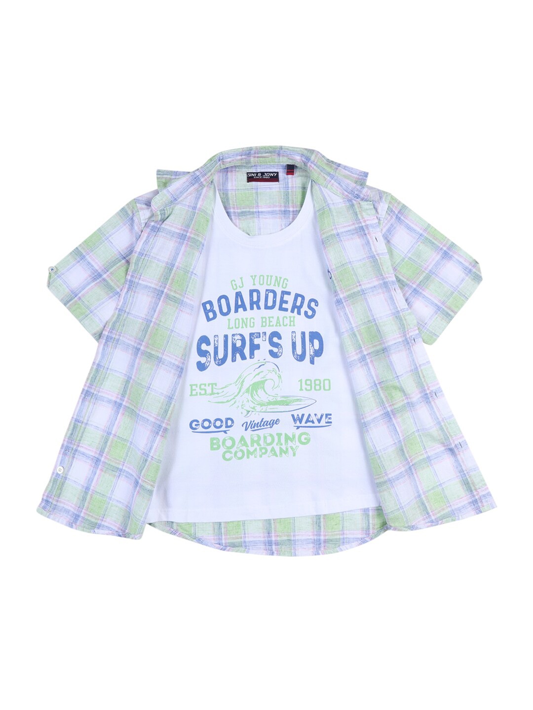 

Gini and Jony Boys Checked Cotton Casual Shirt, White