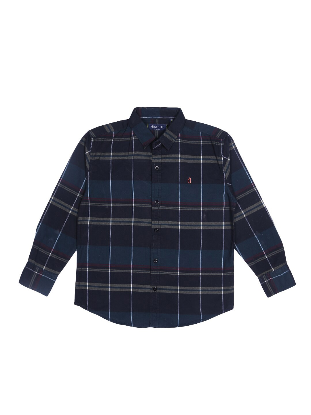 

Gini and Jony Boys Windowpane Checked Casual Cotton Shirt, Navy blue
