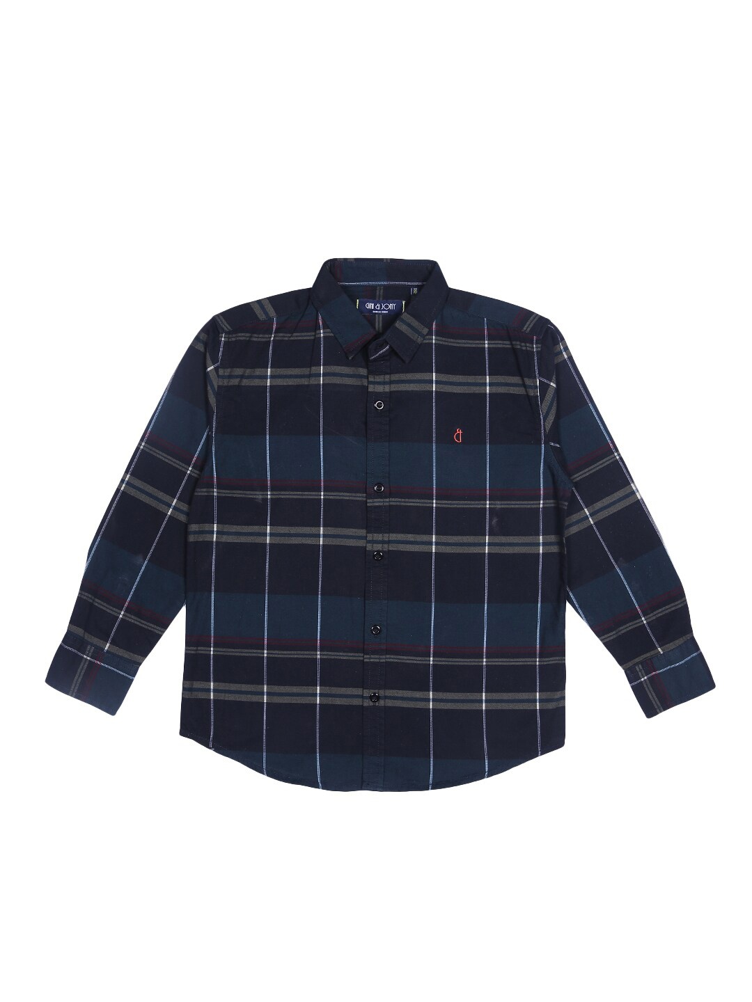 

Gini and Jony Boys Windowpane Checked Cotton Casual Shirt, Navy blue