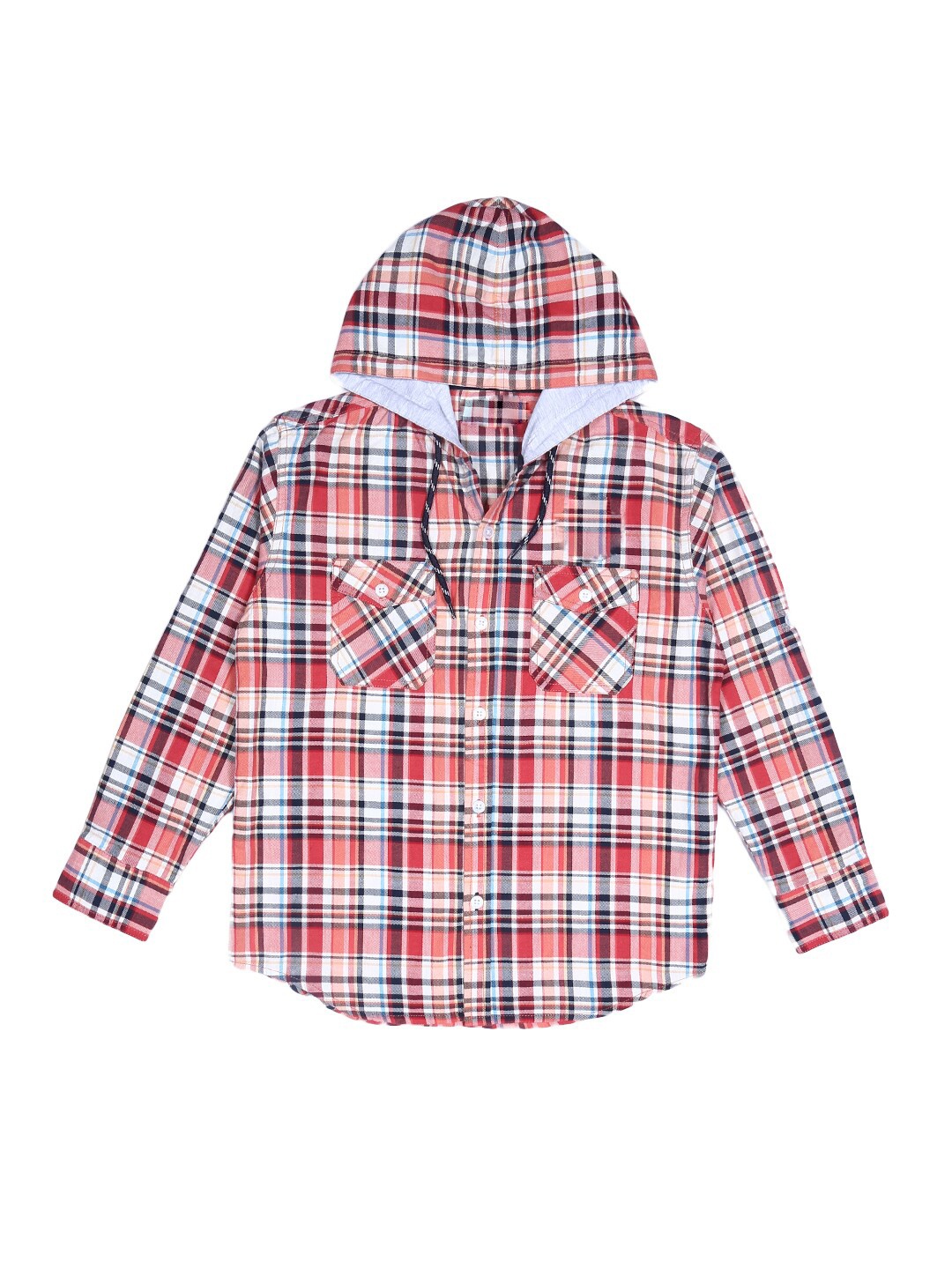 

Gini and Jony Boys Checked Hooded Casual Cotton Shirt, Red