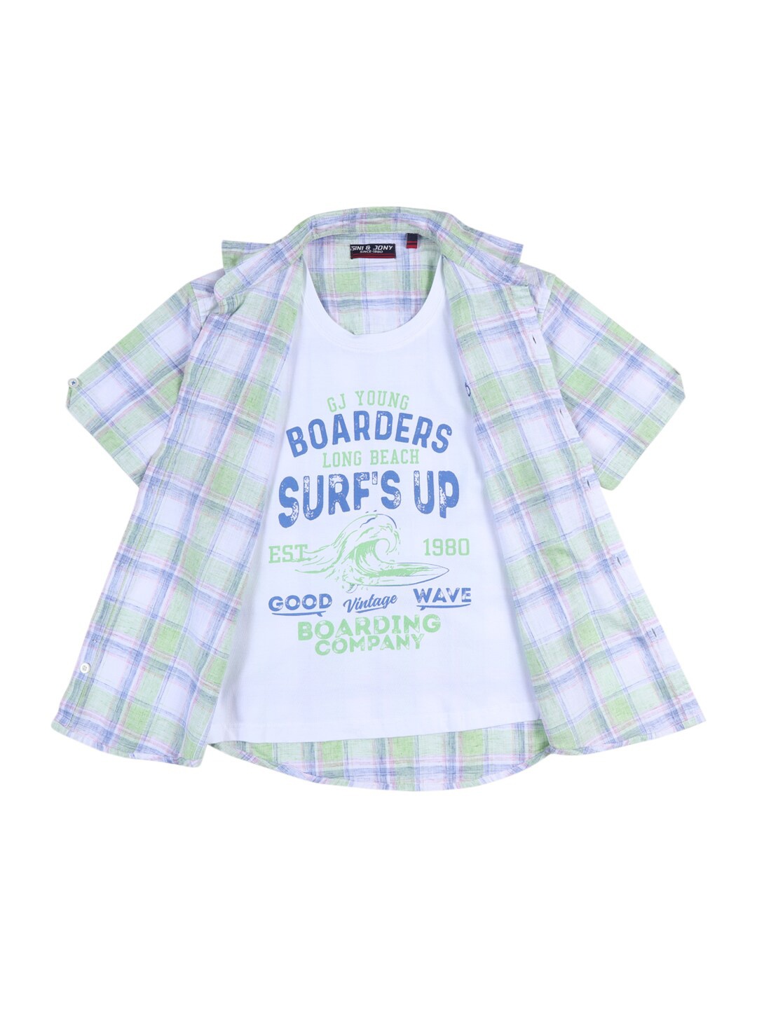 

Gini and Jony Boys Cotton Checked Casual Shirt, Green
