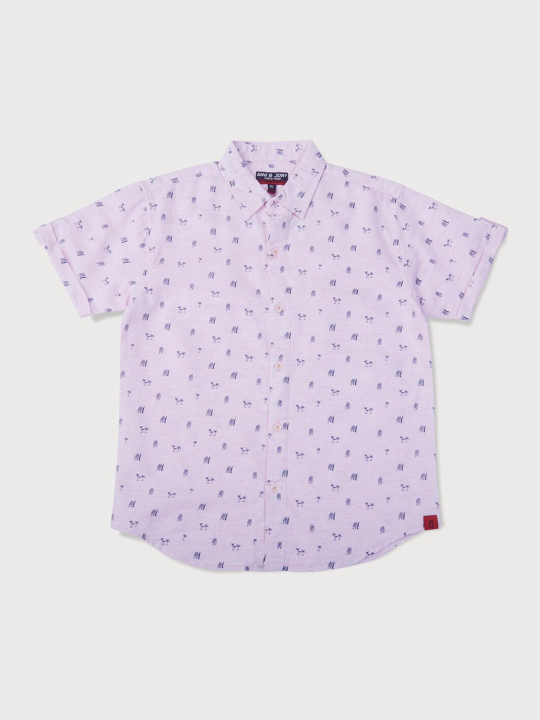 

Gini and Jony Boys Spread Collar Printed Casual Cotton Shirt, Pink