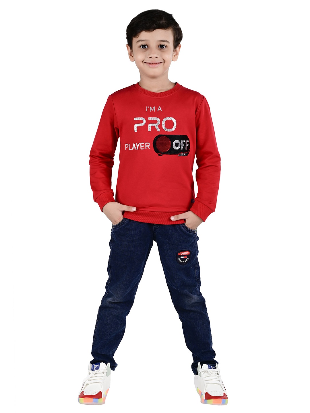 

3PIN Boys Printed Cotton Sweatshirt, Red