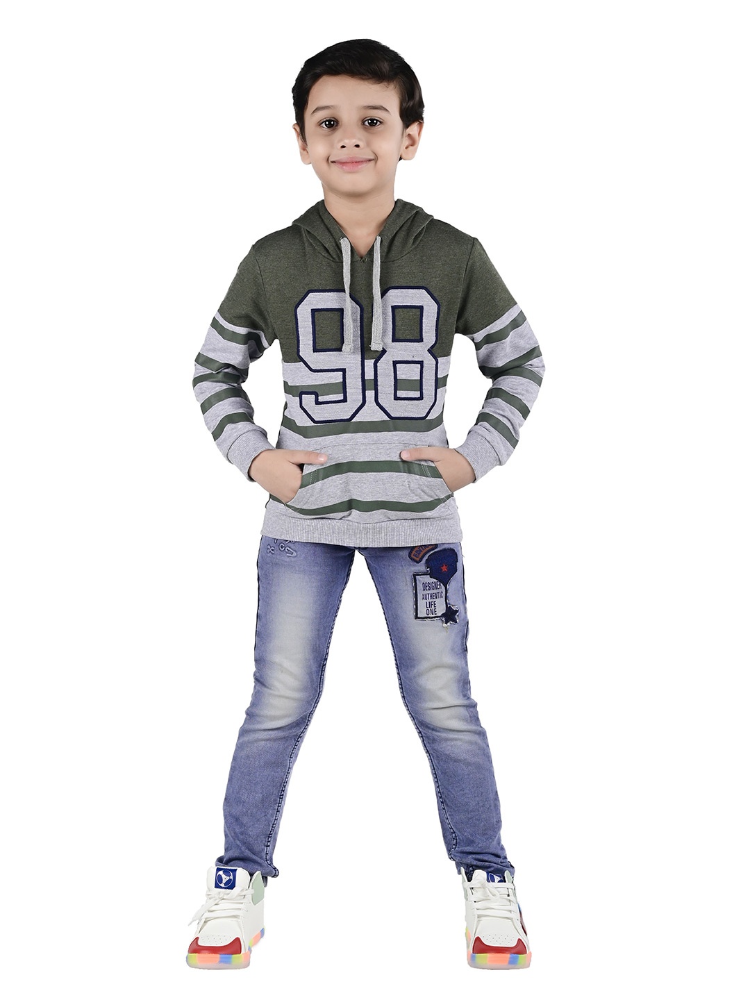 

3PIN Boys Printed Hooded Cotton Sweatshirt, Green