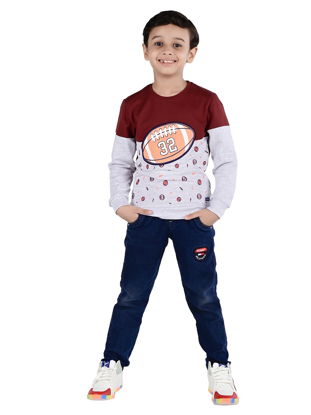 

3PIN Boys Burgundy Graphic Printed Cotton Pullover Sweatshirt