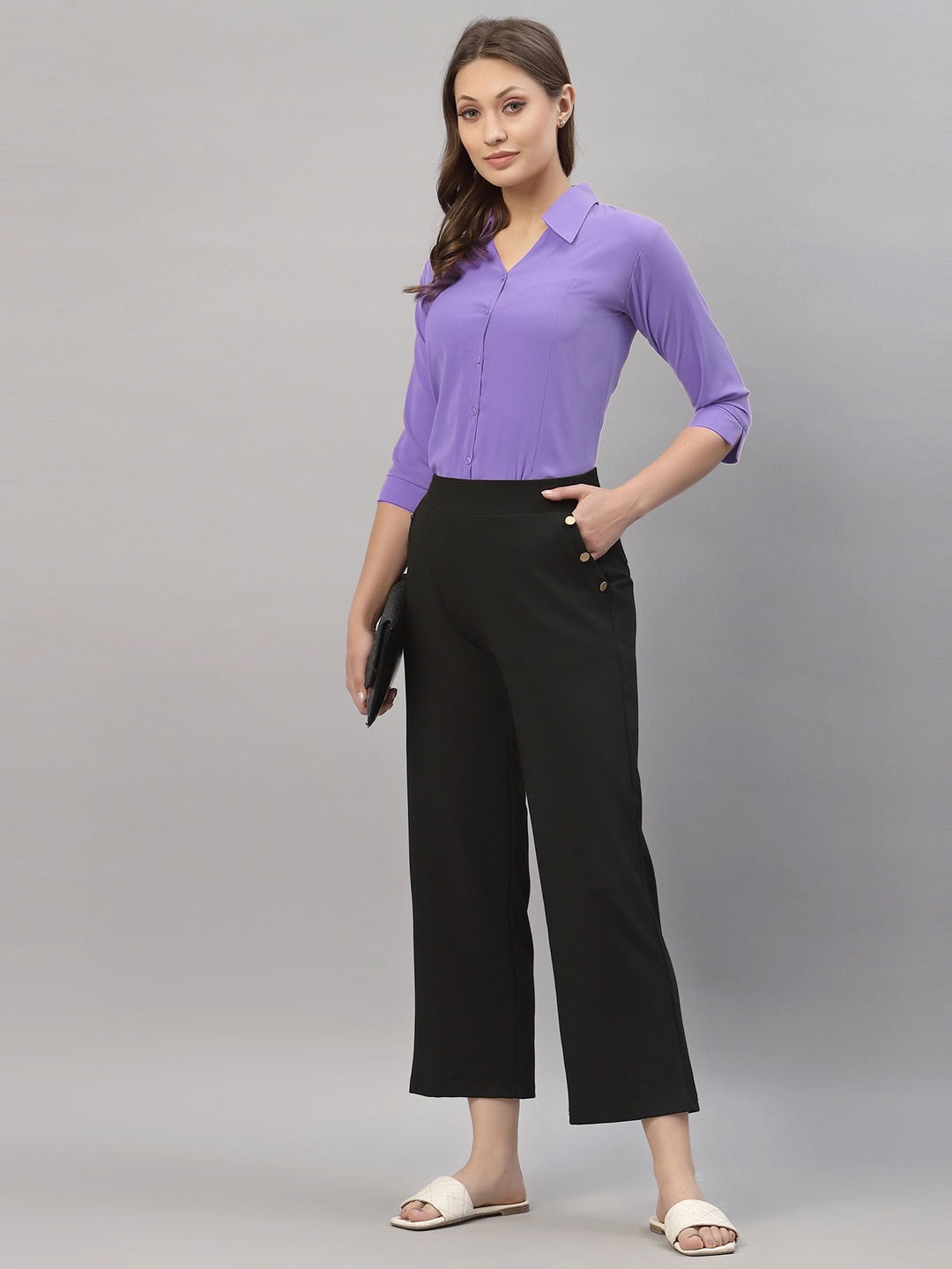 

Selvia Women Spread Collar Casual Shirt, Lavender