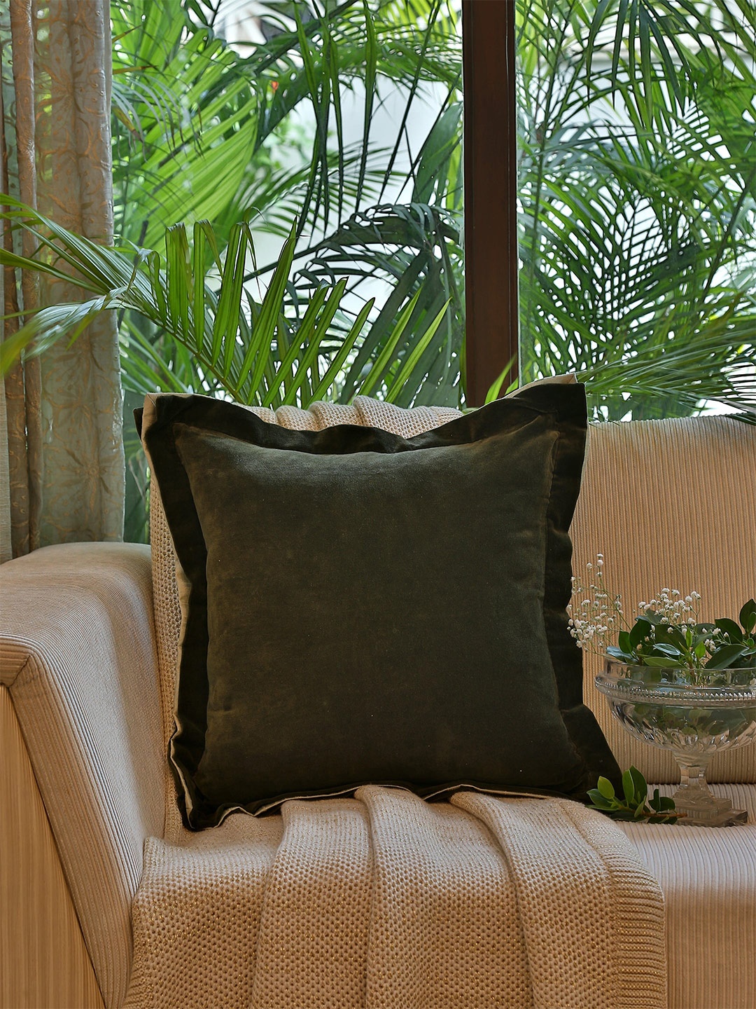 

Amoliconcepts Cosy Comfort Olive Green Cotton Velvet Square Cushion Covers