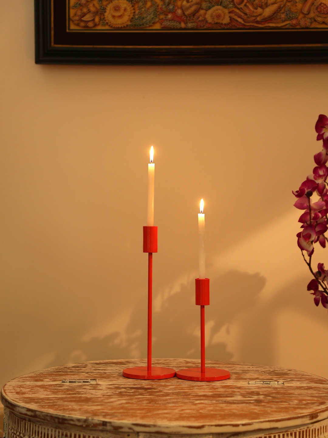 

Amoliconcepts Orange-Colored Set Of 2 Candle Holders