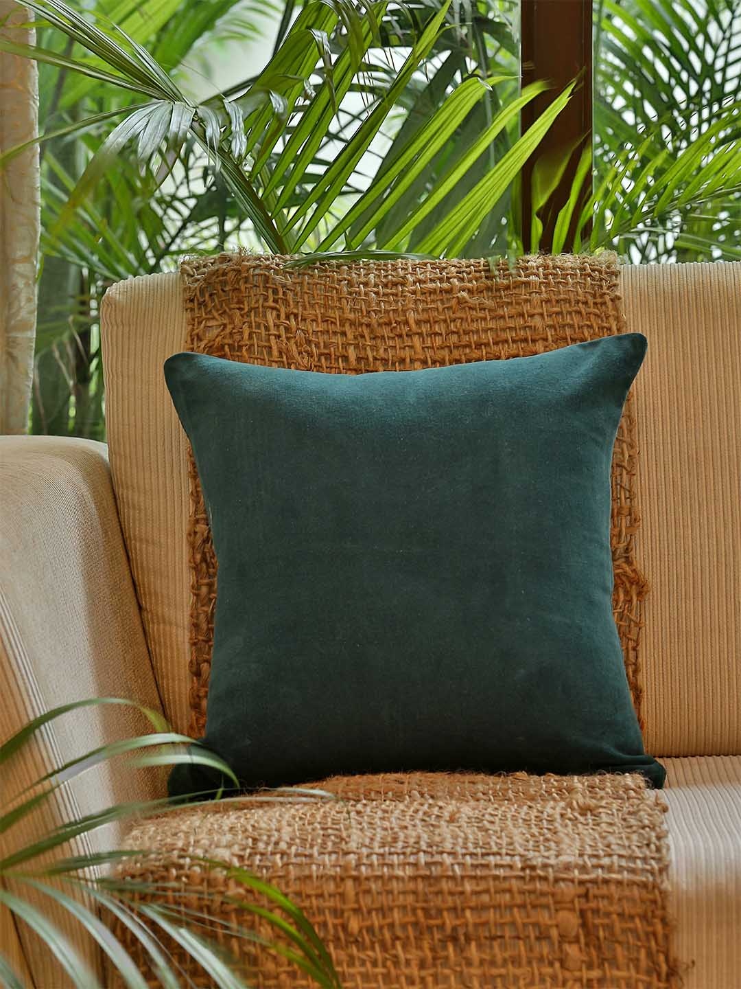 

Amoliconcepts Cosy Comfort Teal Green Cotton Velvet Square Cushion Covers