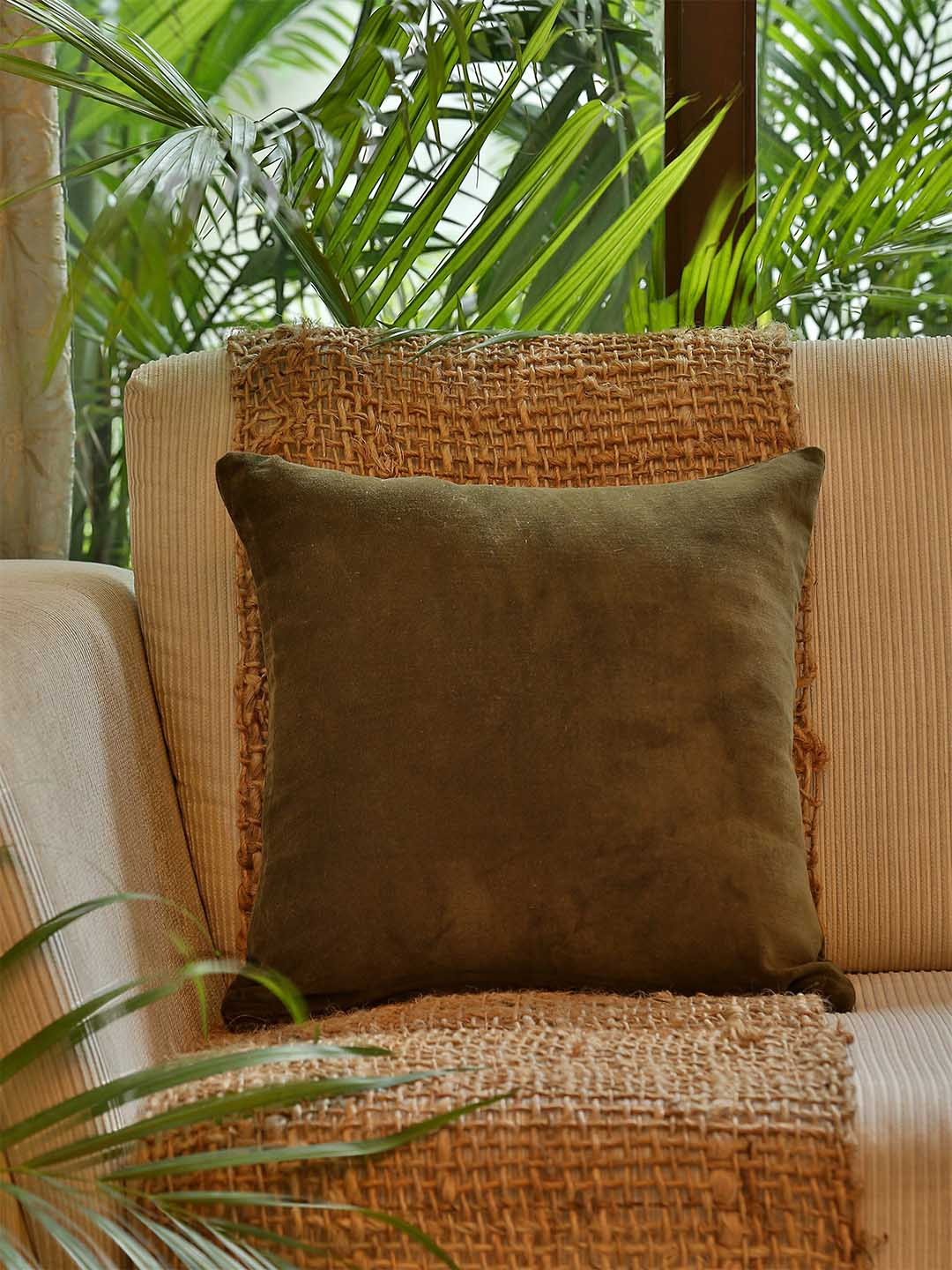 

Amoliconcepts Cosy Comfort Olive Green Cotton Velvet Square Cushion Covers
