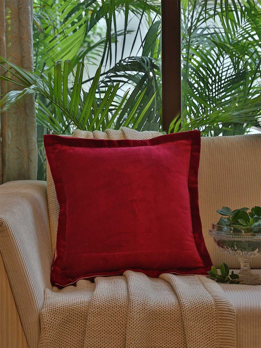 

Amoliconcepts Cosy Comfort Maroon Cotton Velvet Square Cushion Covers