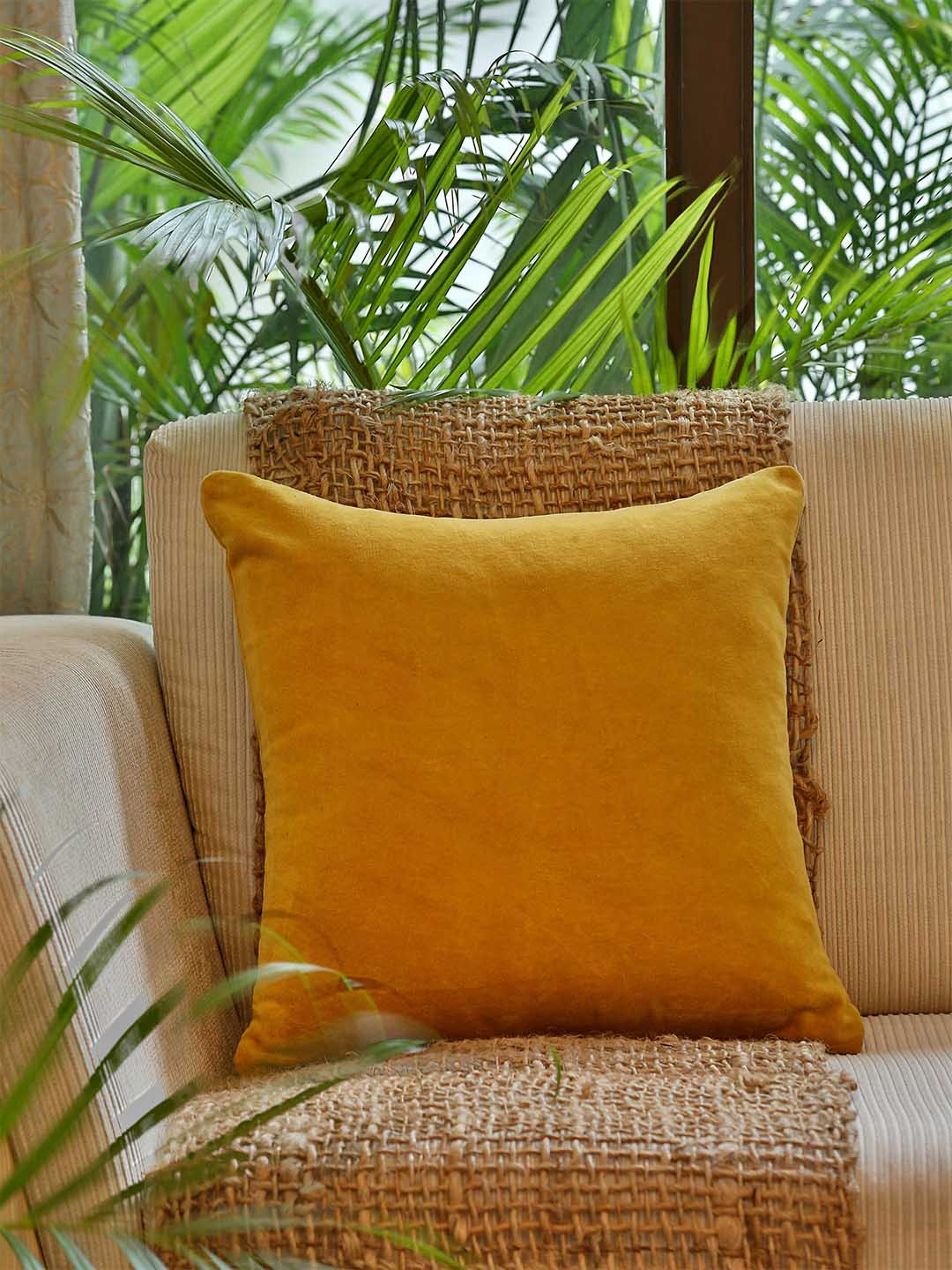 

Amoliconcepts Cosy Comfort Yellow Cotton Velvet Square Cushion Covers