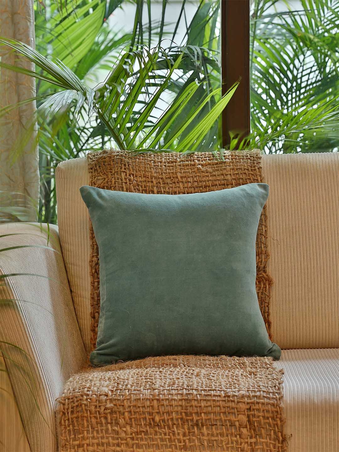 

Amoliconcepts Cosy Comfort Sea Green Cotton Velvet Square Cushion Covers